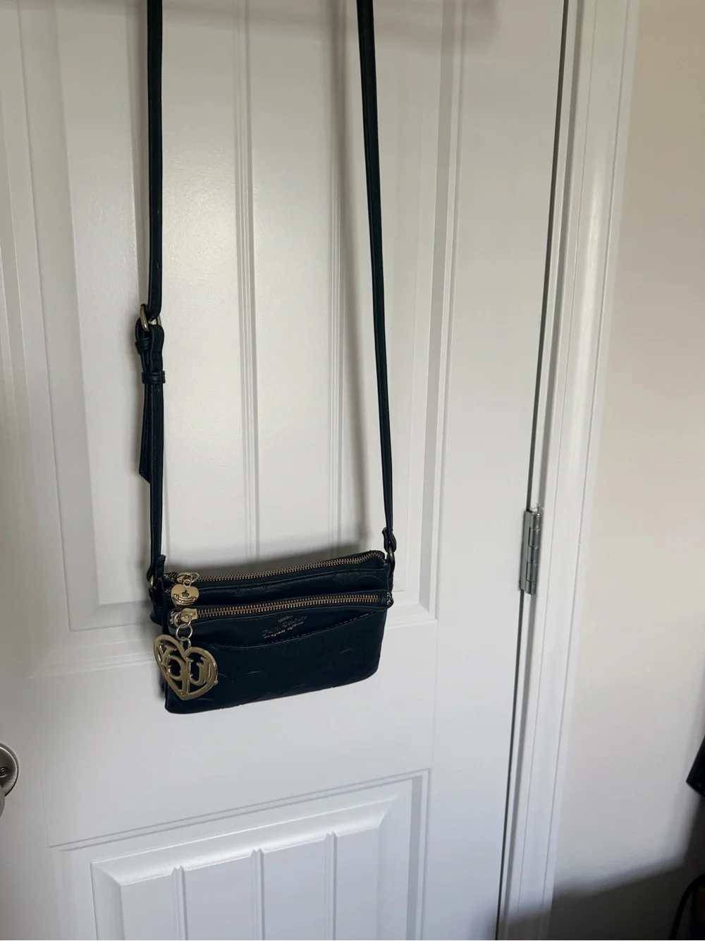 Juicy Couture Black Heart Embossed Crossbody with Gold Charm